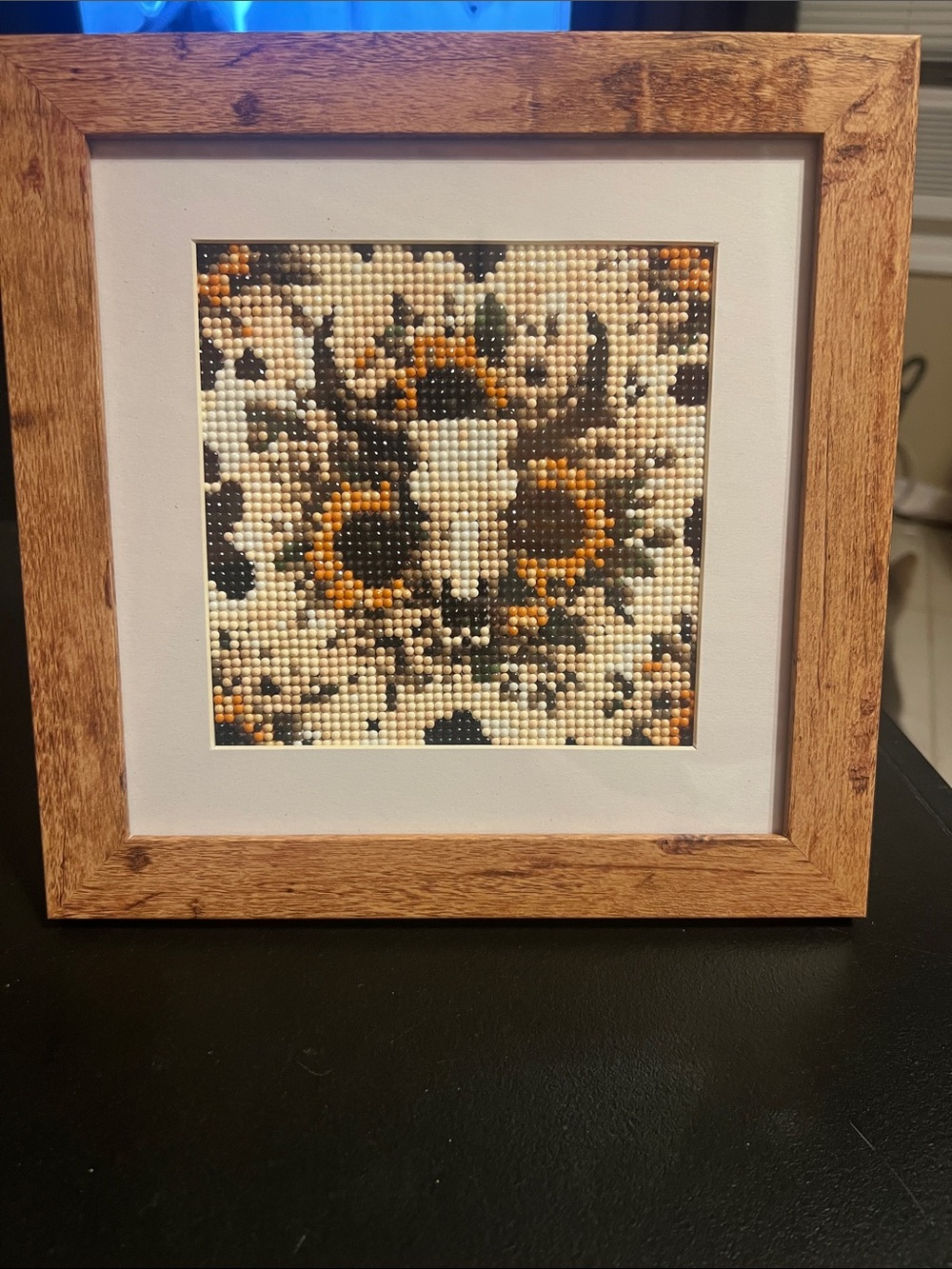 Framed Bead Mosaic Skull Wall Art - Cream & Brown